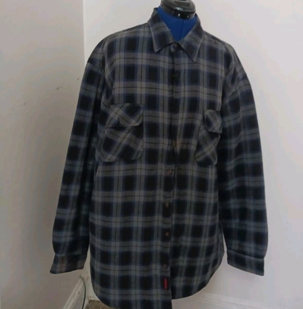 Wolverine Flannel Shirt Button XLT Blue Gray Plaid Construction Diamond Quilt